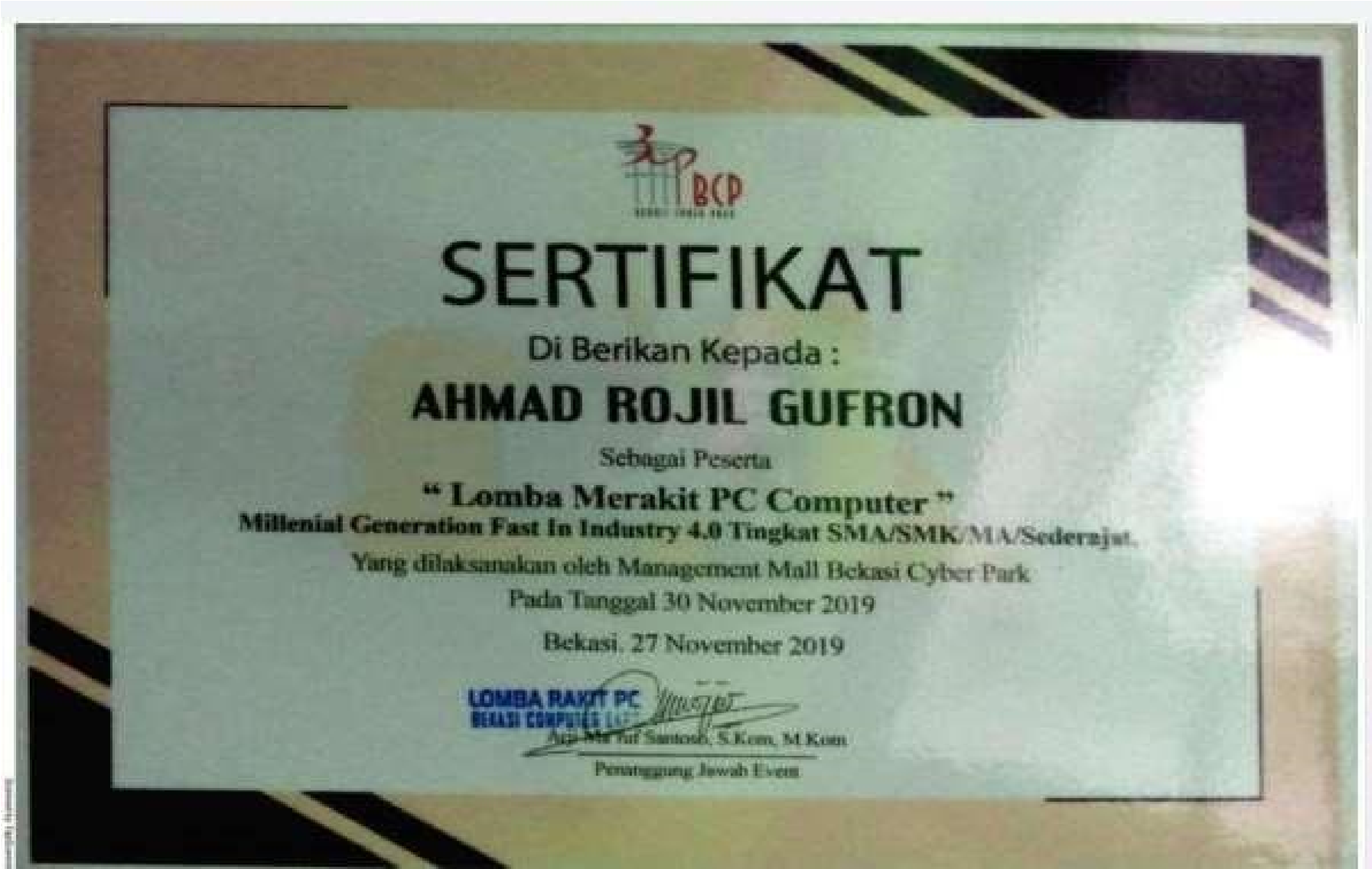 Sertifikat PKL Universitas Bhayangkara Jakarta Raya