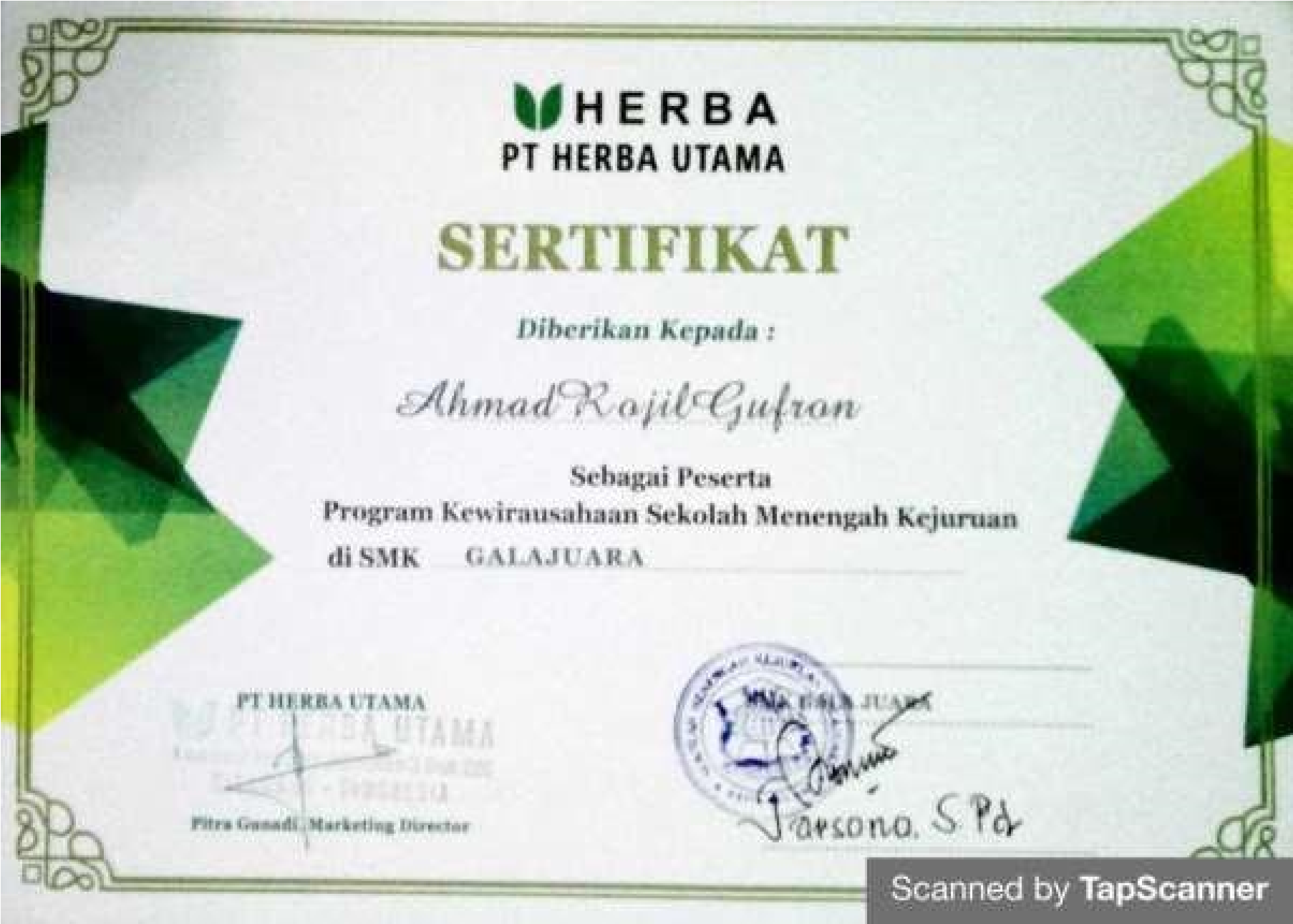 Sertifikat PKL Universitas Bhayangkara Jakarta Raya